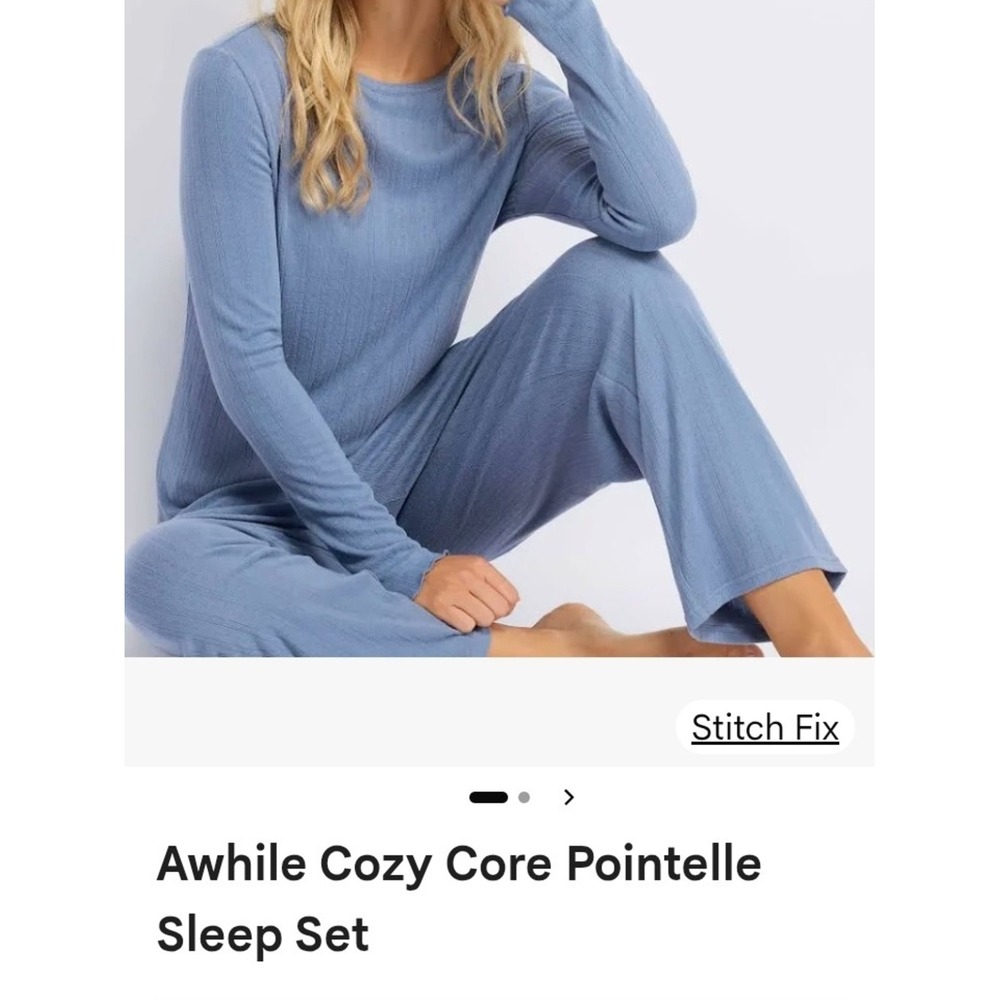 Awhile Cozy Core Pointelle Sleep Set Blue Pajamas Small MGF-WGK-40175-L